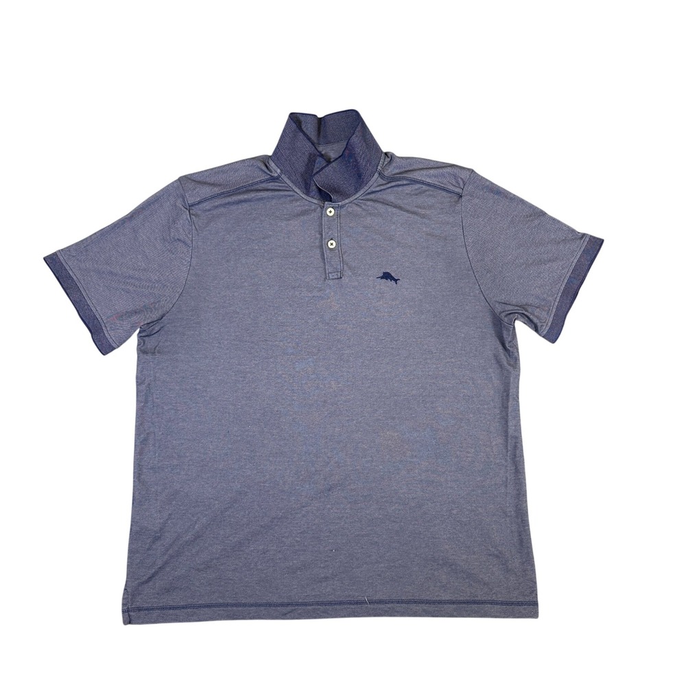Tommy Bahama Mens XL Blue Heathered Short Sleeve Marlin Logo Polo Shirt